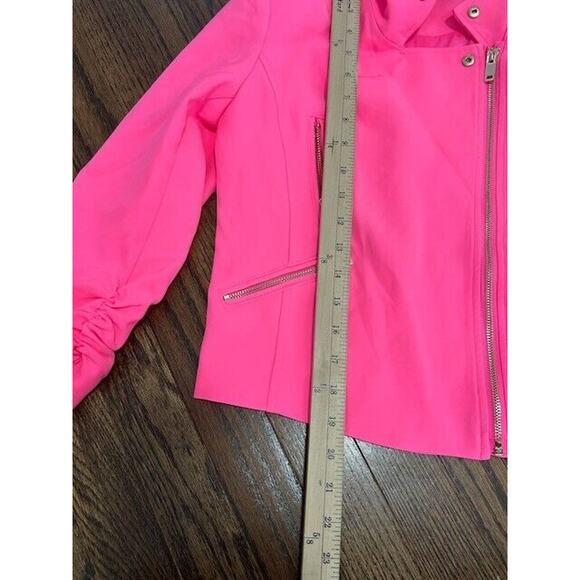 Generation Love Colleen Crepe Moto Jacket Ruched Sleeves Zip Up Ultra Pink S NEW - Picture 5 of 10